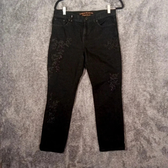 Lauren Ralph Lauren women's black studded jeans classic straight size 8P.. - Picture 1 of 10